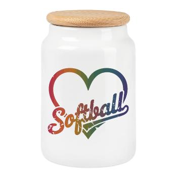  Softball Regenbogen Herz Softball Liebe Pride Fan - Keksdose mit Holzdeckel - Weiß - Vorne