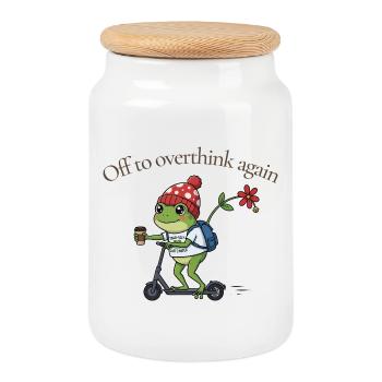 Toad-ally caffeinated frog - Cookie Jar with Wooden Lid - white - Front
