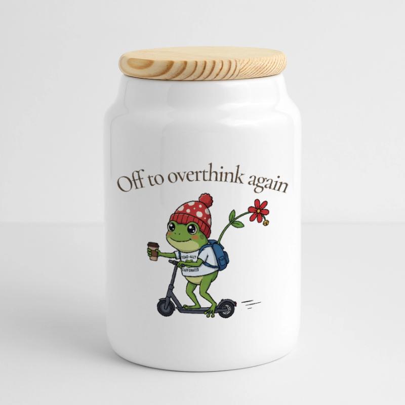 Toad-ally caffeinated frog Cookie Jar with Wooden Lid