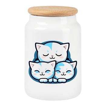 Trois chats Kawaii - Bébé - Chat - Boîte à biscuits avec couvercle en bois - blanc - Devant