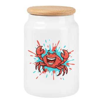 Éclaboussure couleur du crabe rieur - Boîte à biscuits avec couvercle en bois - blanc - Devant