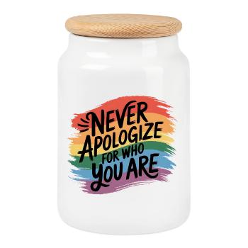 Never Apologize For Who You Are - Cookie Jar with Wooden Lid - white - Front