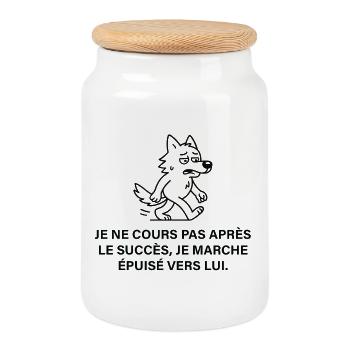 Chien épuisé poursuit le succès - Boîte à biscuits avec couvercle en bois - blanc - Devant