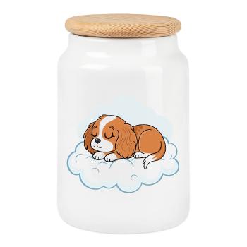 Dreamy Puppy on Cloud - Cookie Jar with Wooden Lid - white - Front
