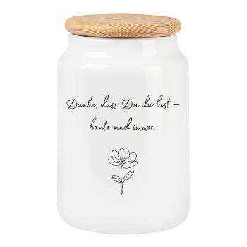 Danke, dass Du da bist — Blüte - Keksdose mit Holzdeckel - Weiß - Vorne