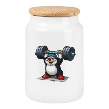 Mole in weightlifting - Cookie Jar with Wooden Lid - white - Front