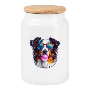 Pop Art Aussi Portrait - Cookie Jar with Wooden Lid - white - Front