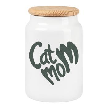 Lettrage en forme de cœur de maman chatte avec texture granuleuse - Boîte à biscuits avec couvercle en bois - blanc - Devant