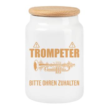 Vorsicht Trompeter Fortissimo Ohren zuhalten - Keksdose mit Holzdeckel - Weiß - Vorne