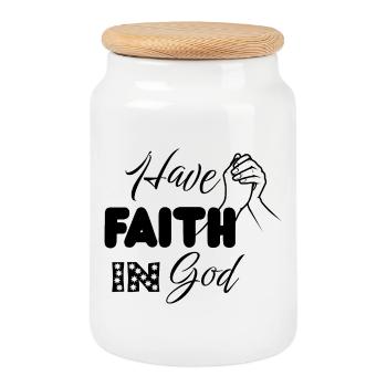 Ayez foi en Dieu - Mains priantes design chrétien - Boîte à biscuits avec couvercle en bois - blanc - Devant