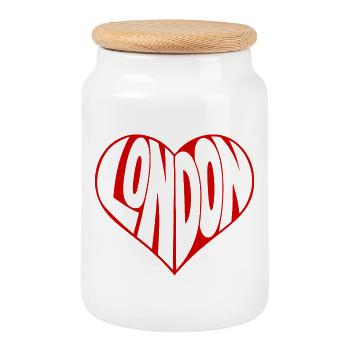 London Herz Typo - Keksdose mit Holzdeckel - Weiß - Vorne