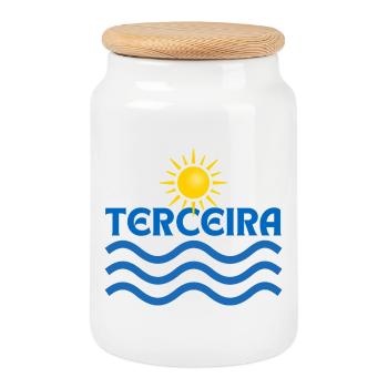 Terceira Sun & Sea Waves - Cookie Jar with Wooden Lid - white - Front