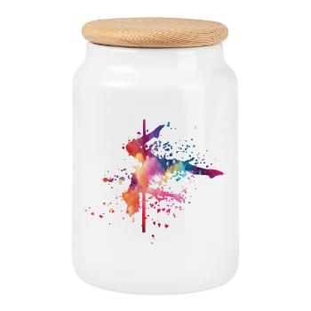 Pole Dance Bar Fitness Women Pole Dance - Cookie Jar with Wooden Lid - white - Front