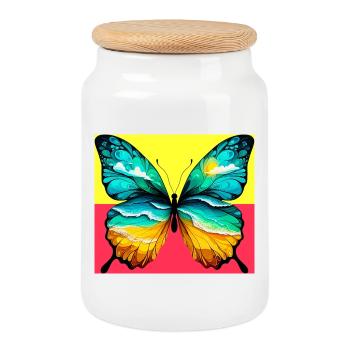 papillon - Boîte à biscuits avec couvercle en bois - blanc - Devant