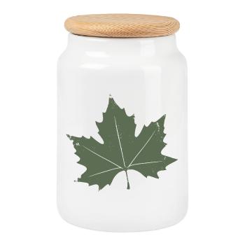 Green Maple Leaf - Cookie Jar with Wooden Lid - white - Front