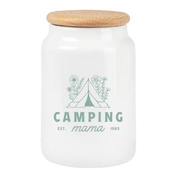Esthétique maman campeuse maman campeuse - Boîte à biscuits avec couvercle en bois - blanc - Devant