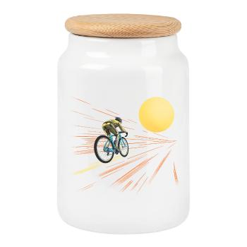 À vélo vers le soleil - Boîte à biscuits avec couvercle en bois - blanc - Devant