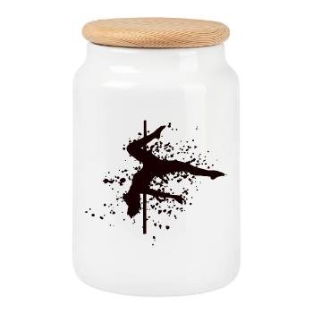 Pole Dance Bar Fitness Women Pole Dance - Cookie Jar with Wooden Lid - white - Front