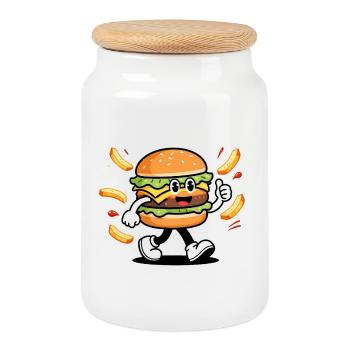 Energiegeladener und gourmetischer Cartoon-Burger - Keksdose mit Holzdeckel - Weiß - Vorne
