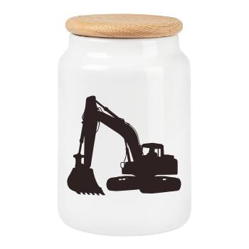 Excavatrice - Boîte à biscuits avec couvercle en bois - blanc - Devant