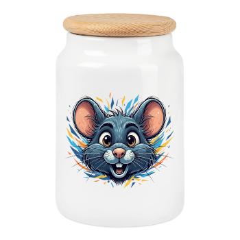Rat joyeux dans un feu de couleur - Boîte à biscuits avec couvercle en bois - blanc - Devant