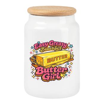 Butter Girl Retro Pop-Art-Illustration - Keksdose mit Holzdeckel - Weiß - Vorne