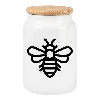 bee - Cookie Jar with Wooden Lid - white - Front