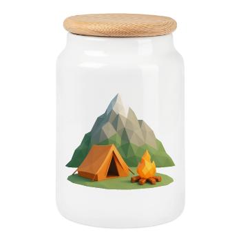Scène du camping de la Géopolymontagne - Boîte à biscuits avec couvercle en bois - blanc - Devant