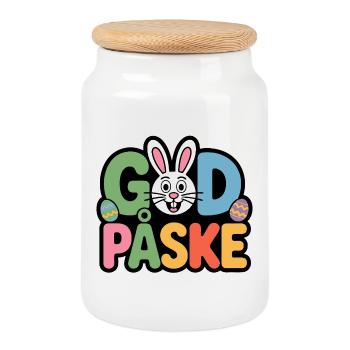 Lapin de Pâques mignon - Boîte à biscuits avec couvercle en bois - blanc - Devant