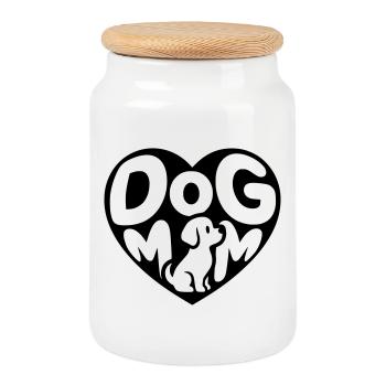 Cœur de maman de chien avec petit chien - Boîte à biscuits avec couvercle en bois - blanc - Devant