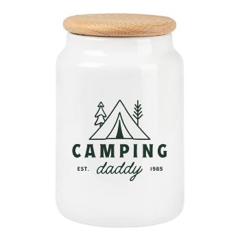 Camping papa papa campeur père forêt amoureux vert - Boîte à biscuits avec couvercle en bois - blanc - Devant
