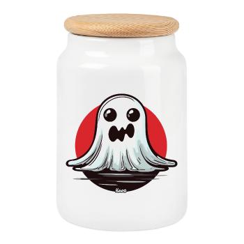 Kawaii Ghost au clair de lune - Boîte à biscuits avec couvercle en bois - blanc - Devant