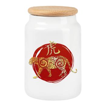 Tiger Chinesisches Tierkreiszeichen Horoskop - Keksdose mit Holzdeckel - Weiß - Vorne