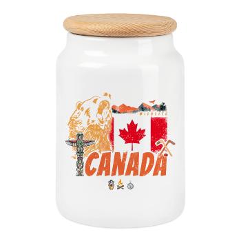 Canada Vintage Flag and Grizzly Bear Souvenir - Cookie Jar with Wooden Lid - white - Front