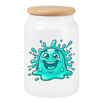 Fröhlicher Wasser-Splash Cartoon - Keksdose mit Holzdeckel - Weiß - Vorne