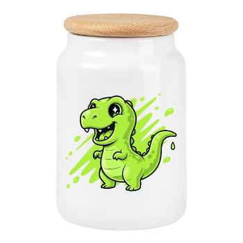 Comic Dino Slime Vert - Boîte à biscuits avec couvercle en bois - blanc - Devant