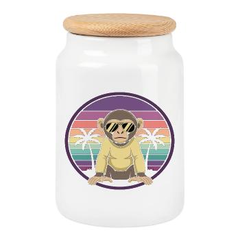 Cool Monkey Retro Summer Sunglasses - Cookie Jar with Wooden Lid - white - Front