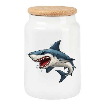 Motif drôle d’animaux marins pour enfants de requin dessiné - Boîte à biscuits avec couvercle en bois - blanc - Devant