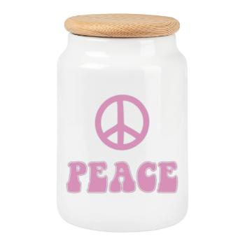 Peace Symbol Retro Hippie Style Flower Power - Cookie Jar with Wooden Lid - white - Front