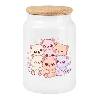 Bande de Chats Pastel - Boîte à biscuits avec couvercle en bois - blanc - Devant