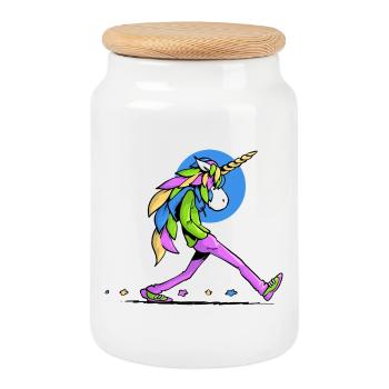 Walking Unicorn - Cookie Jar with Wooden Lid - white - Front