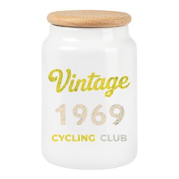 Vintage 1969 – Cycling Club Retro Birth Year - Cookie Jar with Wooden Lid - white - Front