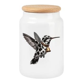 Motif drôle de colibri et de vache colibri - Boîte à biscuits avec couvercle en bois - blanc - Devant