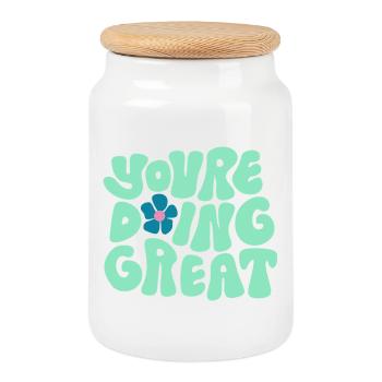 You’re Doing Great Bold Typography Positive Design - Keksdose mit Holzdeckel - Weiß - Vorne