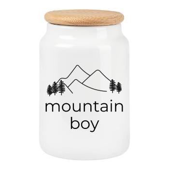 Garçon de la Montagne - Boîte à biscuits avec couvercle en bois - blanc - Devant