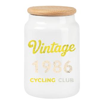 Millésime 1986 – Année de naissance rétro du Cycling Club - Boîte à biscuits avec couvercle en bois - blanc - Devant