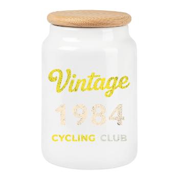 Année de naissance rétro du Cycling Club 1984 - Boîte à biscuits avec couvercle en bois - blanc - Devant