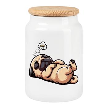 Pug Pugs Pug Owner Pug Lover Pug Holder - Cookie Jar with Wooden Lid - white - Front