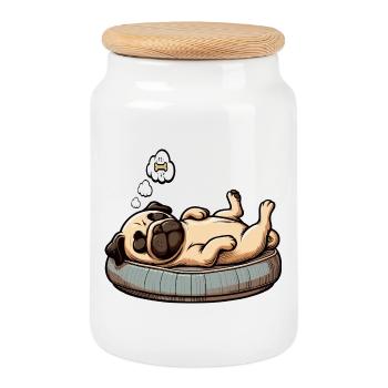 Pug Pugs Pug Owner Pug Lover Pug Holder - Cookie Jar with Wooden Lid - white - Front