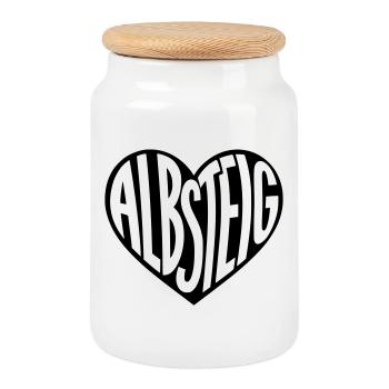 Albsteig, Schwarzwald Herz Typografie - Keksdose mit Holzdeckel - Weiß - Vorne